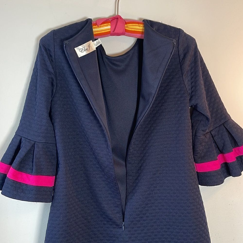 EUC Eliza J Navy Quilted Dress Flare Sleeves Pink Details 8P - Picture 8 of 10